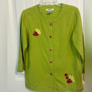 #6073.Natalie & me Women's Lime Green Tunic w/Embroidery & Button Detail. Size S